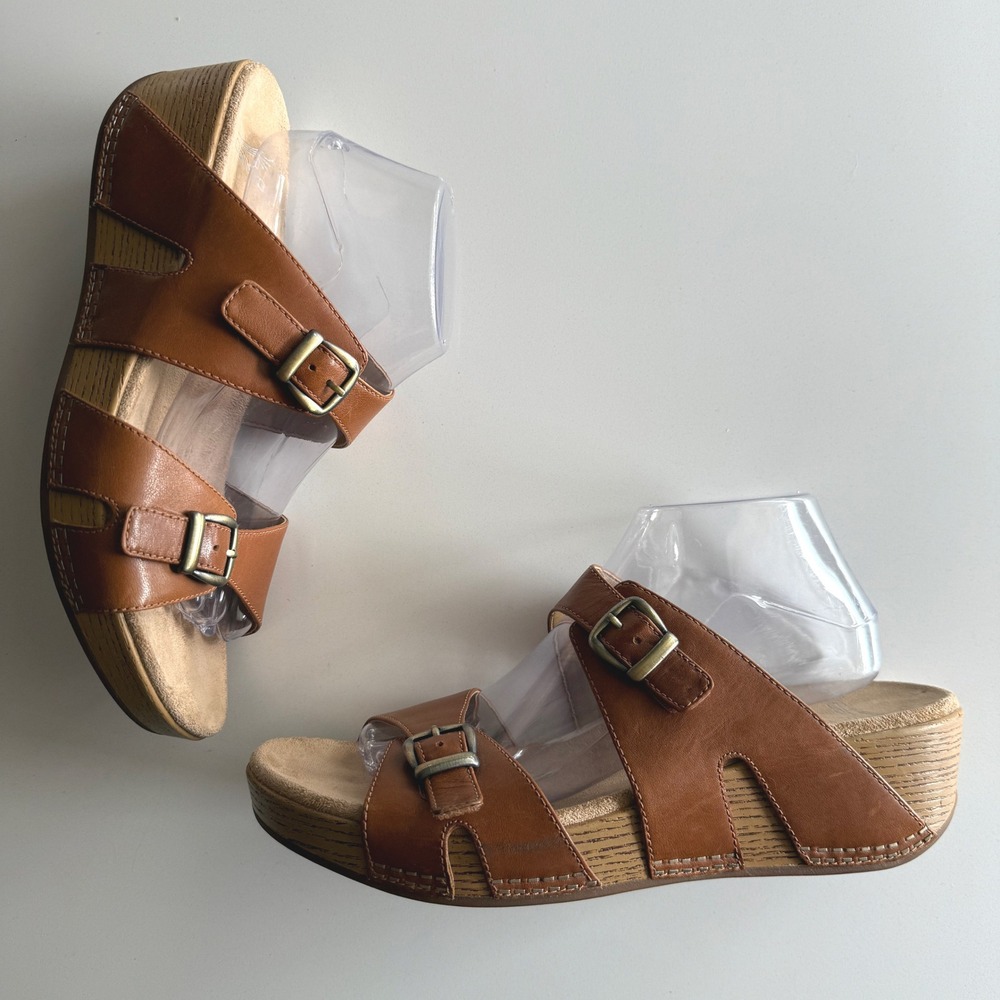 Dansko Leeann Chestnut Leather Adjustable Slide Comfort Wedge Sandal EU 42 US 11